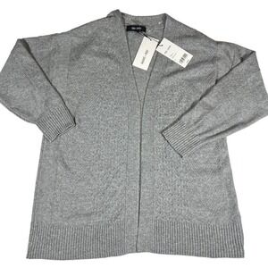 Chloe + Jasmine Open Front Cardigan Sweater Womens L Gray Knit Duster NWT